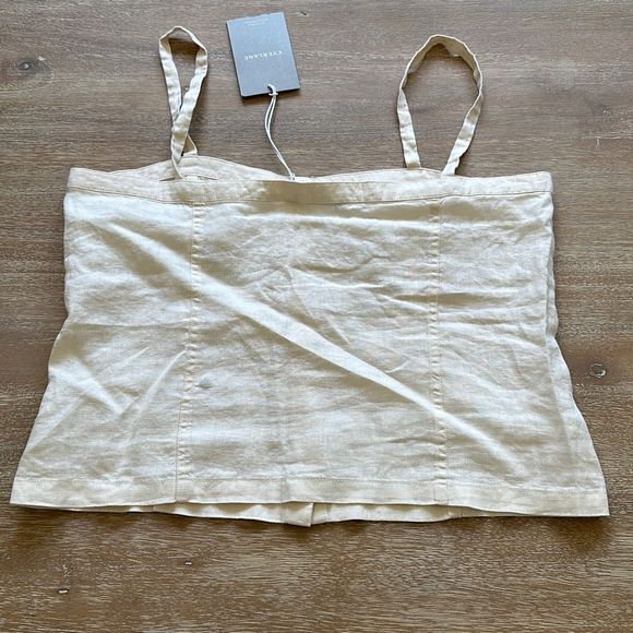 Everlane Button Down Linen Cami Cropped Beige Size 8 - Picture 7 of 7